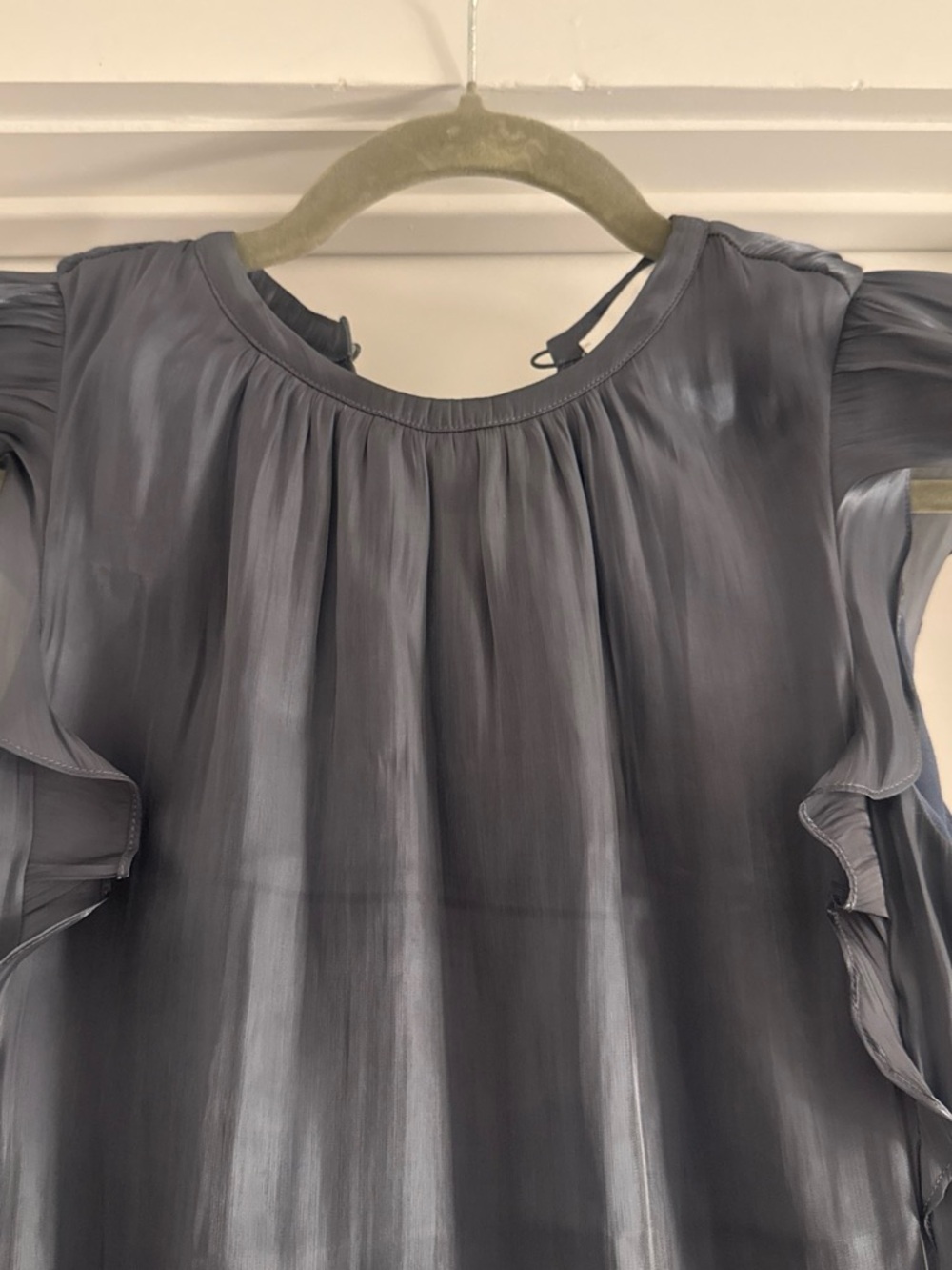 cinq a sept Slate Gray Ruffle Sleeve Blouse